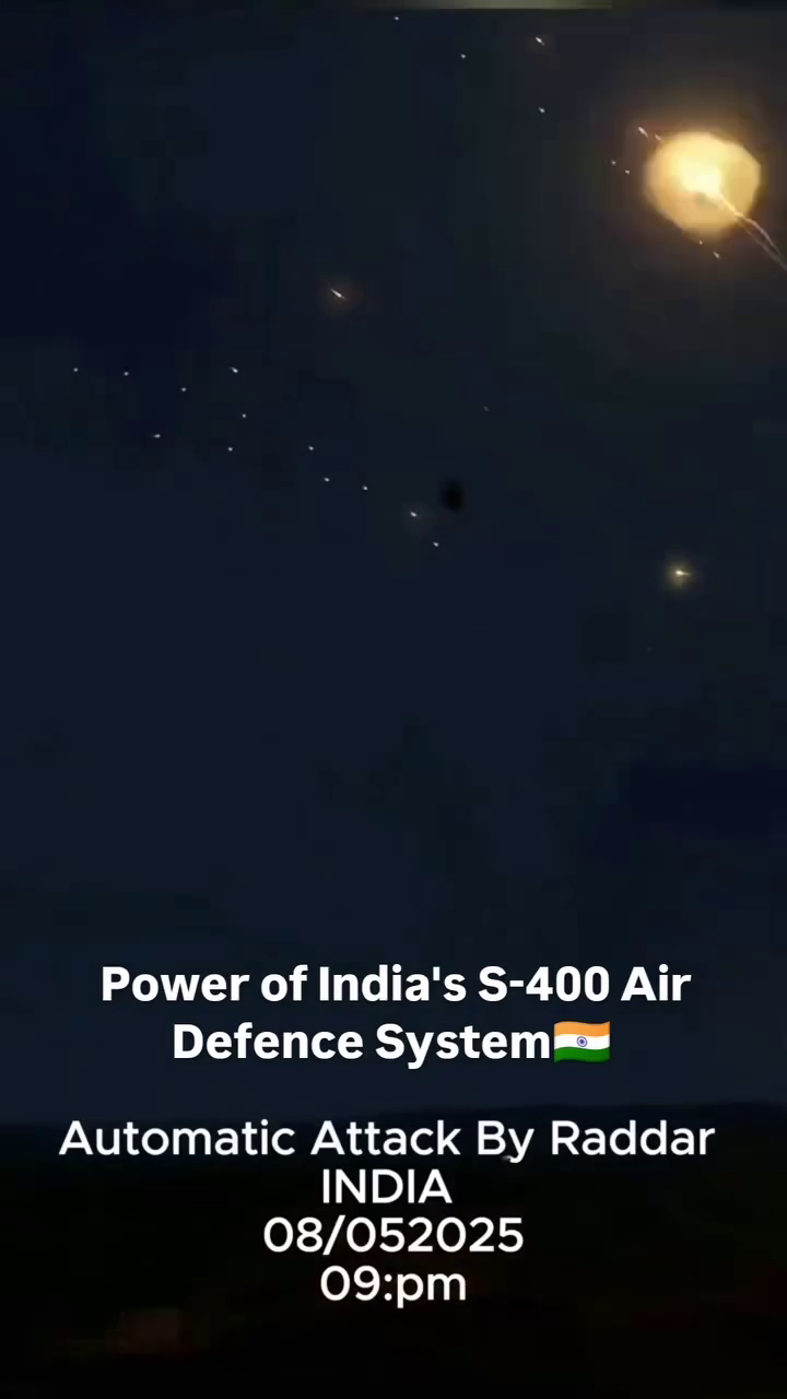 S-400 air defence system firing missiles into the night sky over India