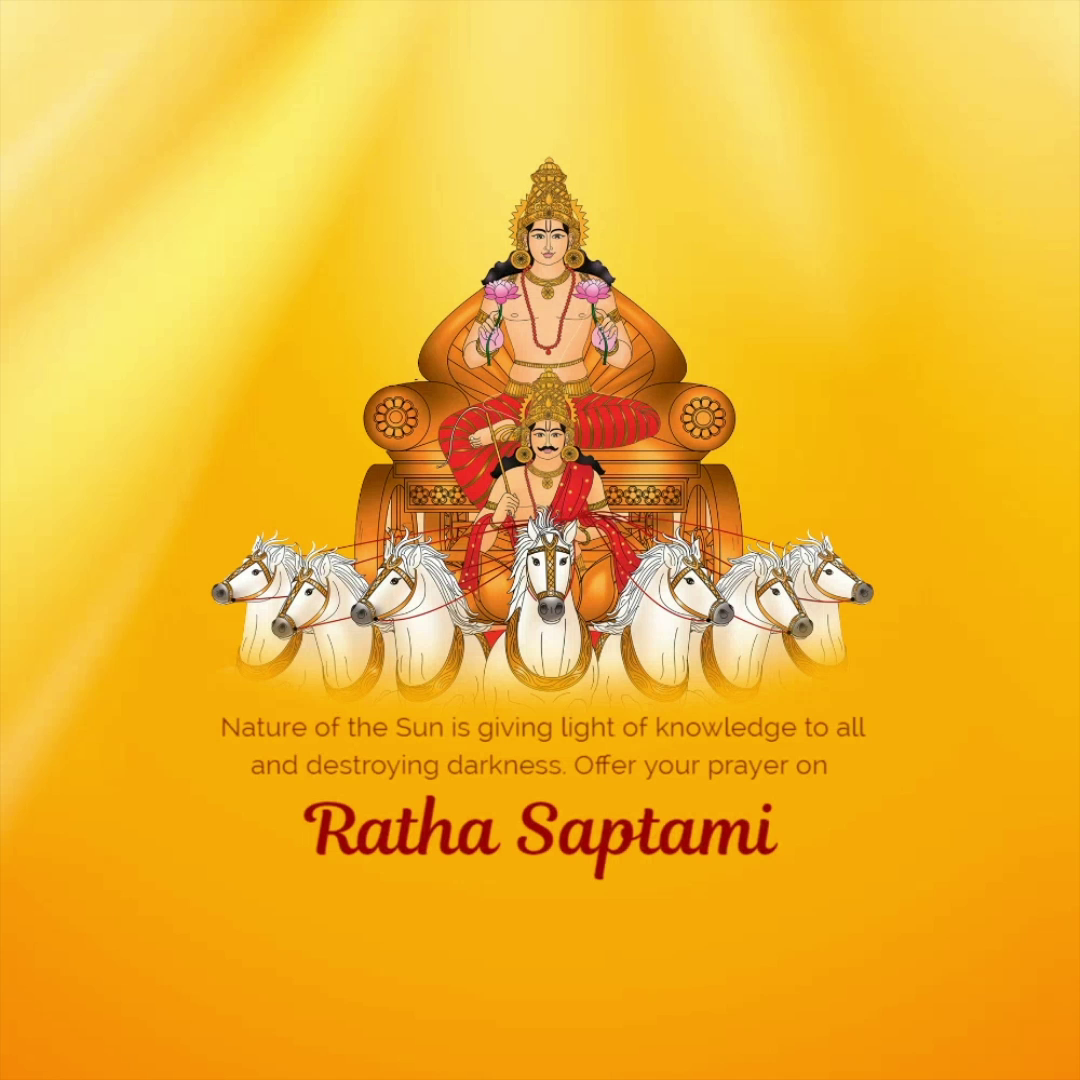 Lord Surya riding a golden chariot drawn by seven white horses for Ratha Saptami festival