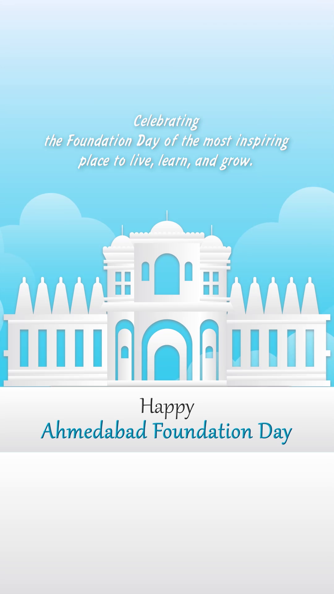 A stylized illustration celebrating Ahmedabad Foundation Day featuring architectural elements