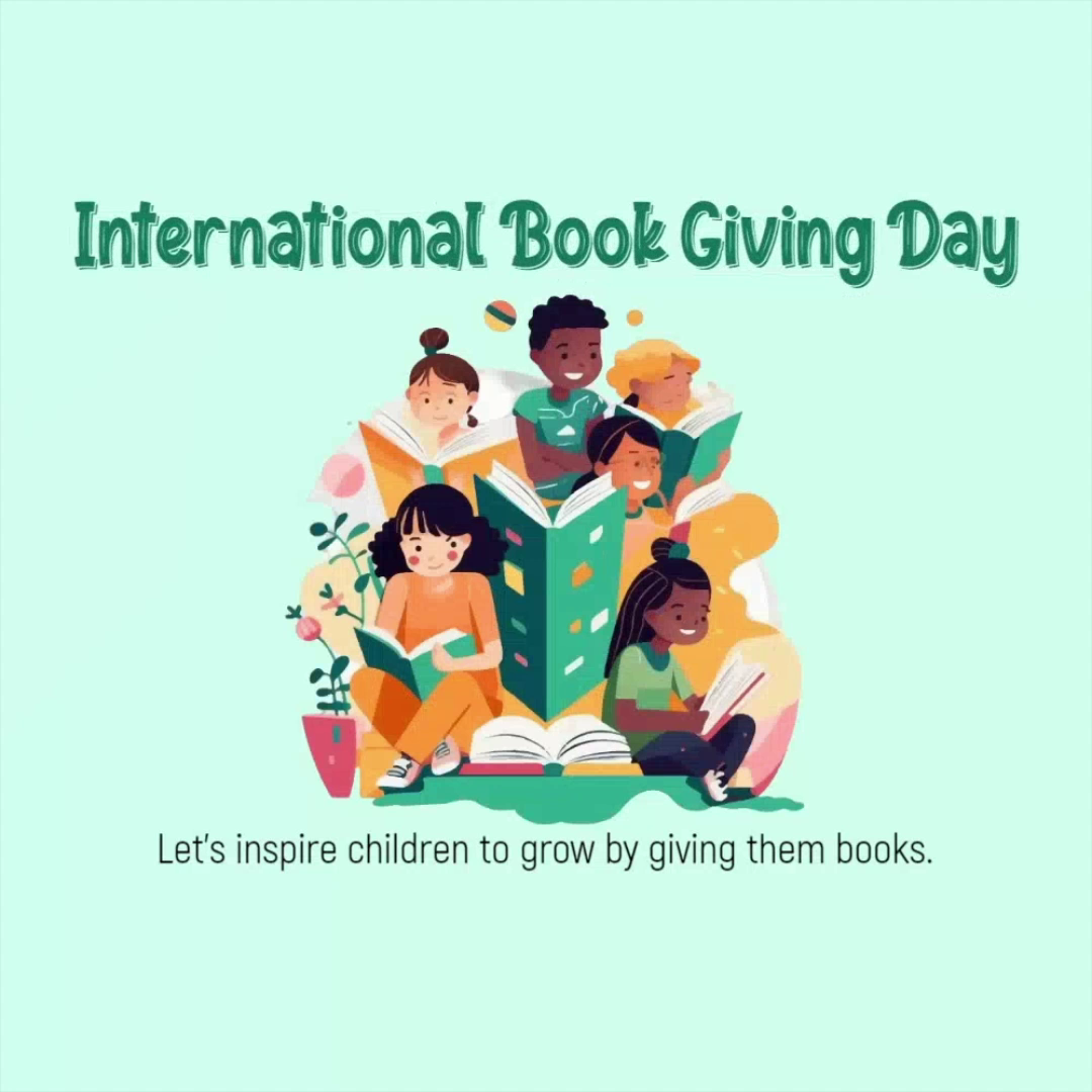 Diverse children reading books together on International Book Giving Day