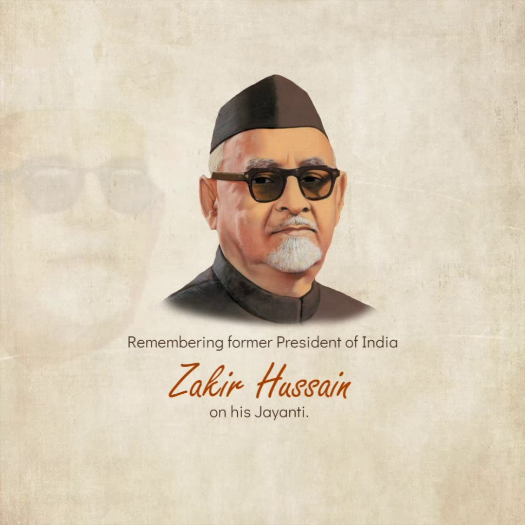 A commemorative illustration of Dr. Zakir Hussain, former President of India, on his Jayanti.