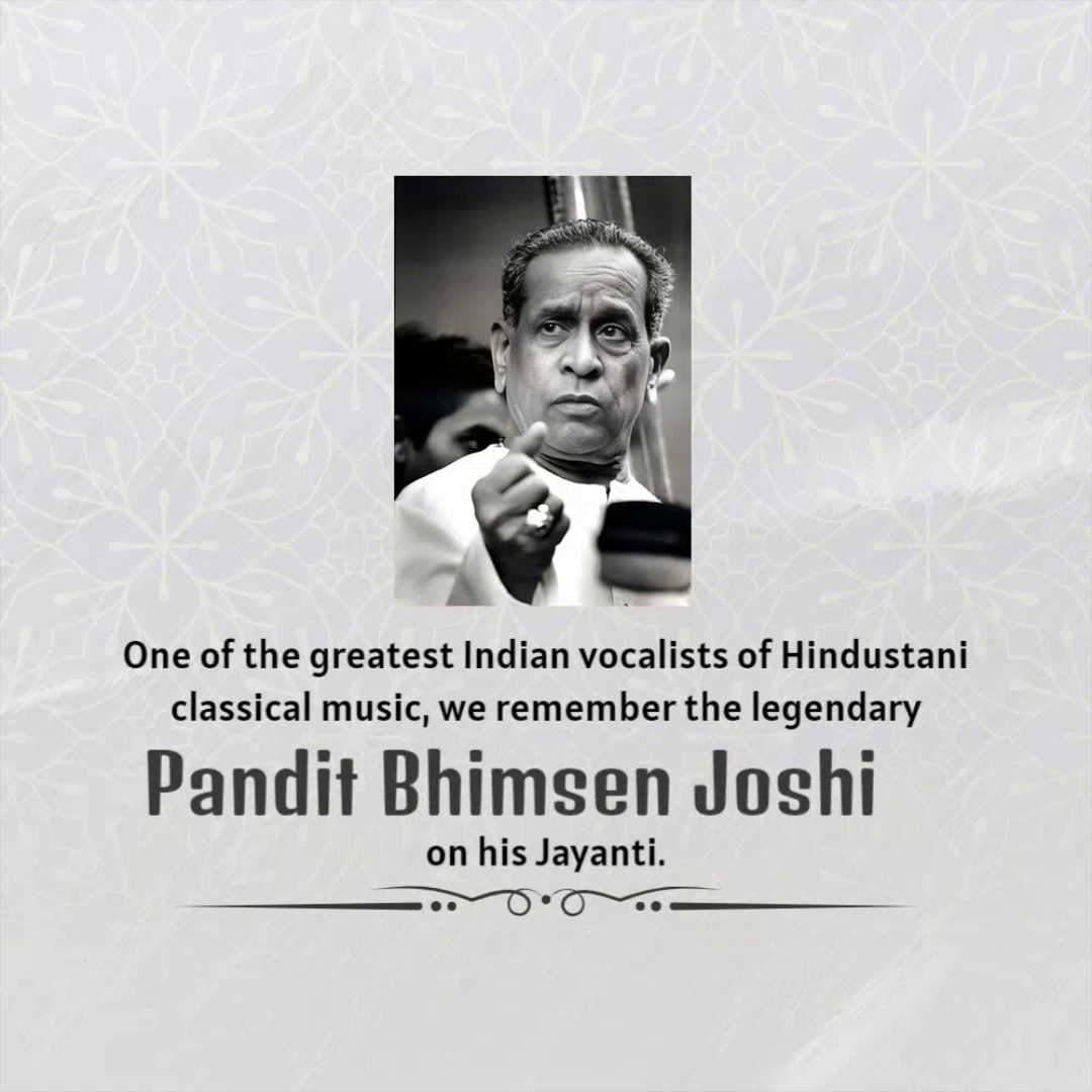 A tribute graphic honoring the legendary Hindustani classical vocalist Pandit Bhimsen Joshi on his birth anniversary.