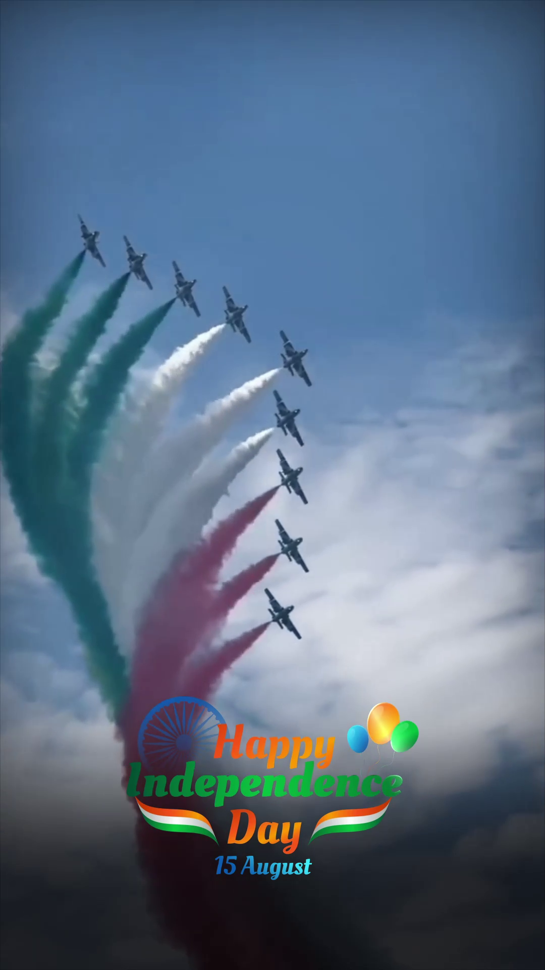 Fighter jets performing a tri-color smoke trail aerial display for Indian Independence Day