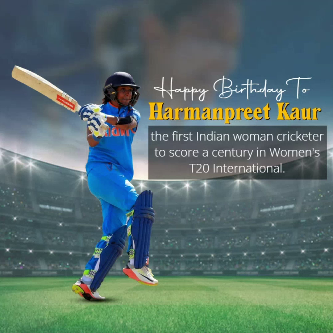 Indian female cricketer Harmanpreet Kaur batting in a stadium for her birthday