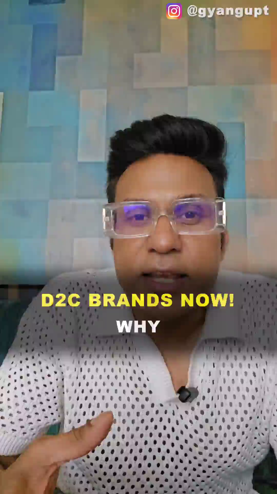Man wearing clear glasses explaining D2C brands concept