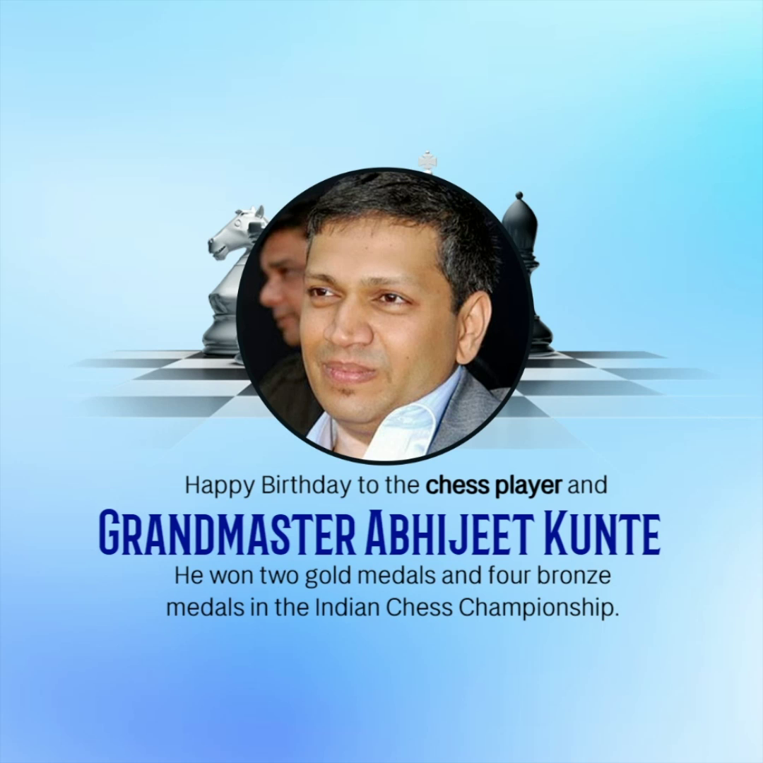 Grandmaster Abhijeet Kunte celebrating his birthday with a chess-themed background