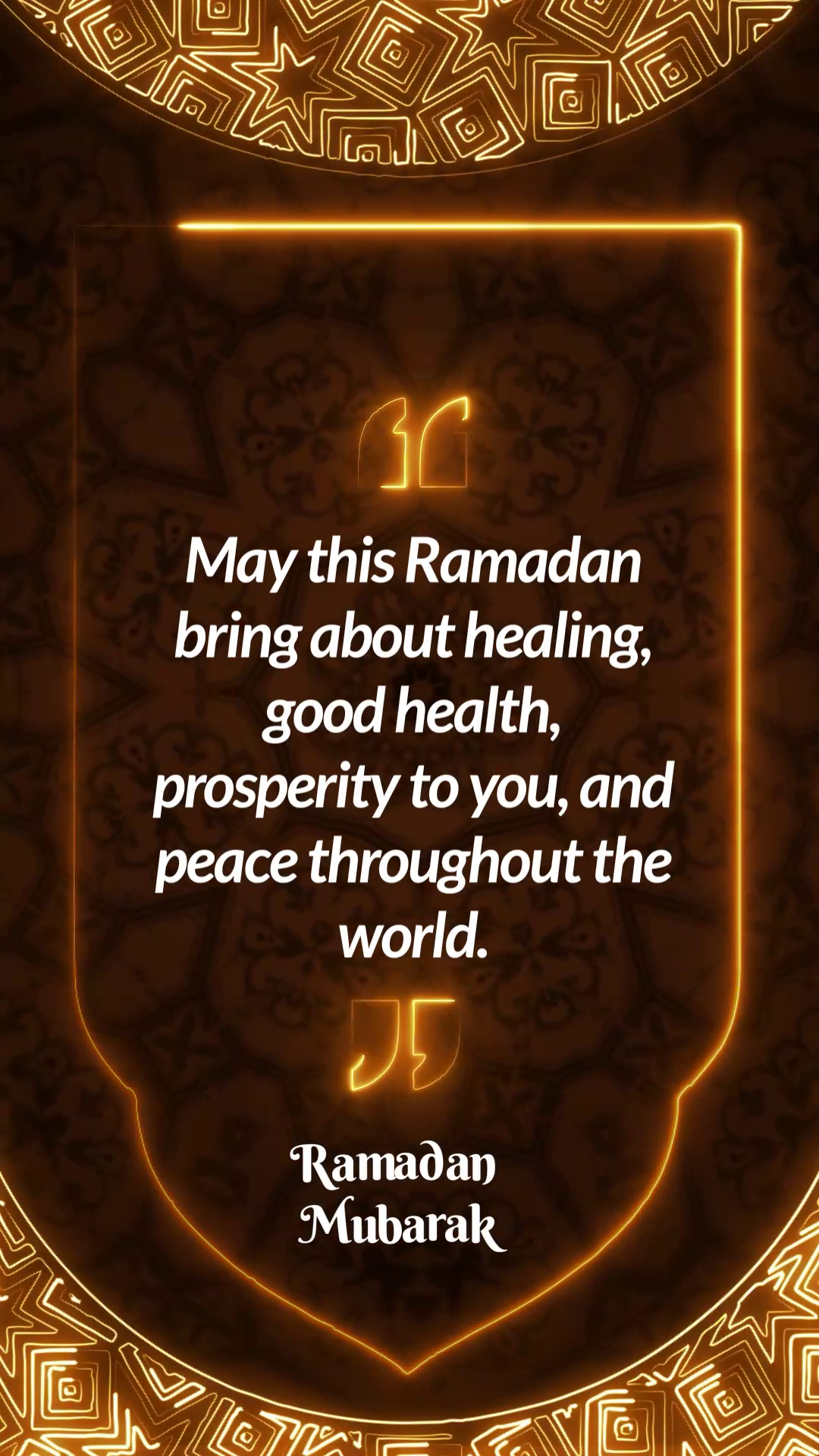 A beautifully designed Ramadan Mubarak graphic with warm golden glowing frame and inspirational message