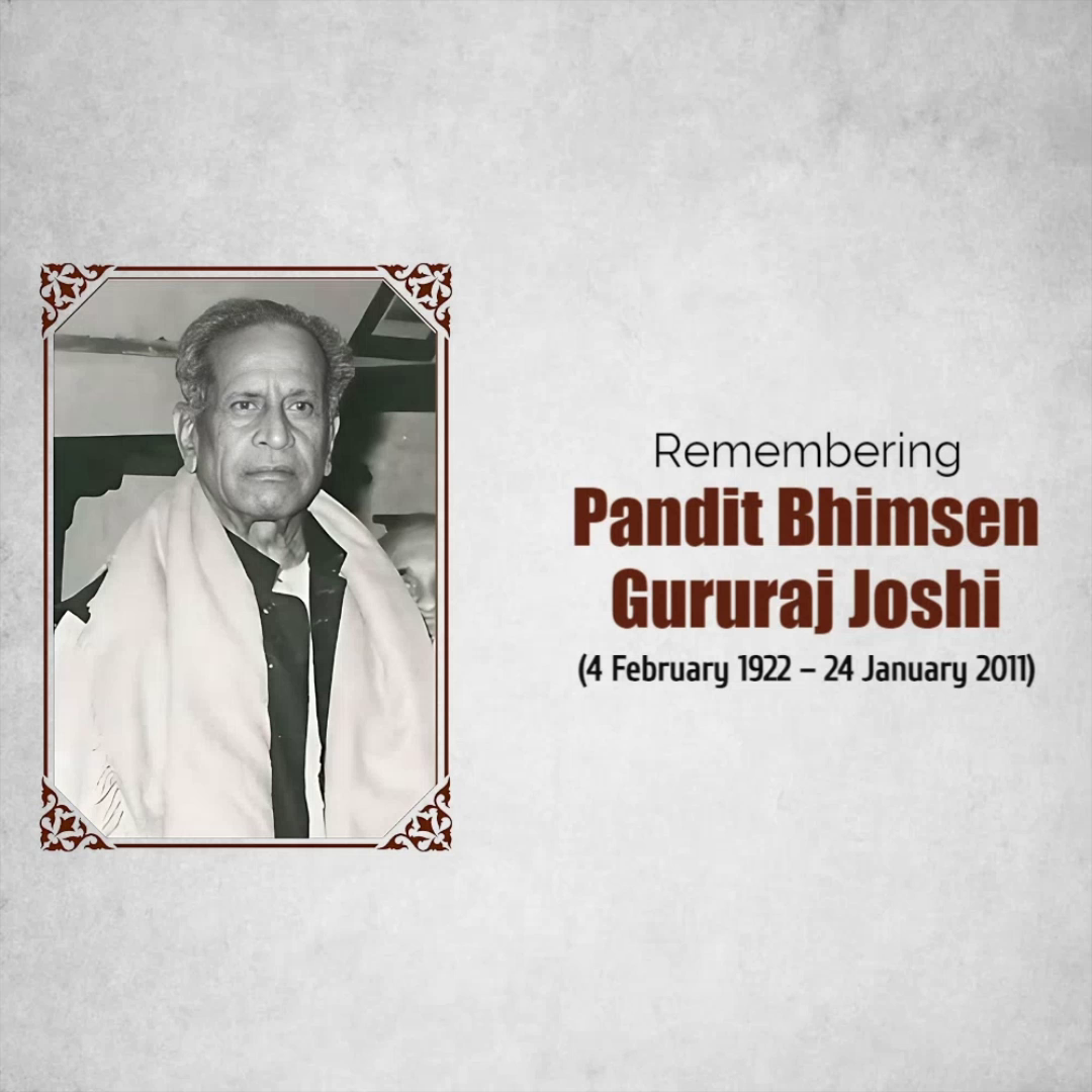 A tribute graphic honoring Hindustani classical singer Pandit Bhimsen Joshi with his portrait and birth/death dates.