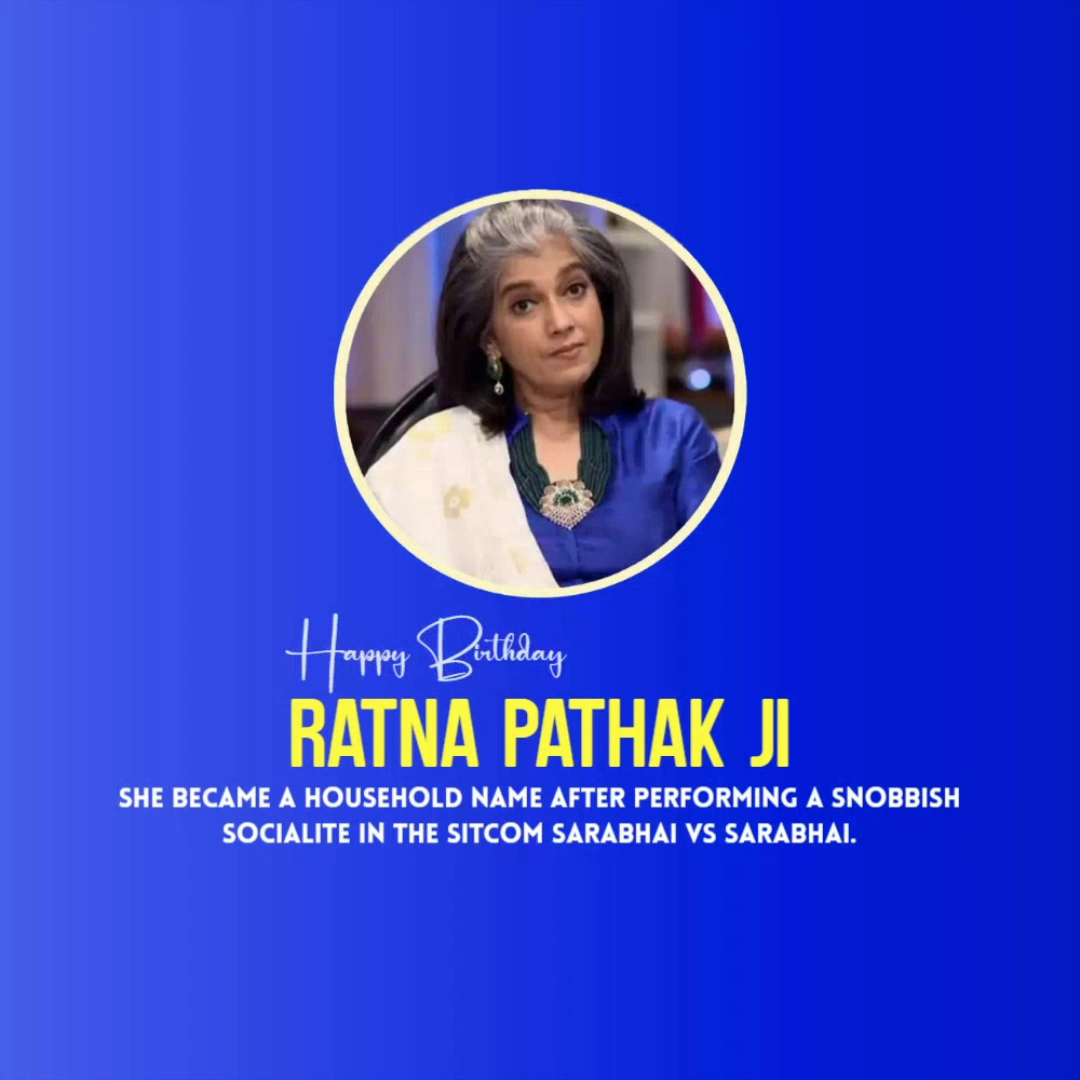 Ratna Pathak Shah birthday graphic with blue background