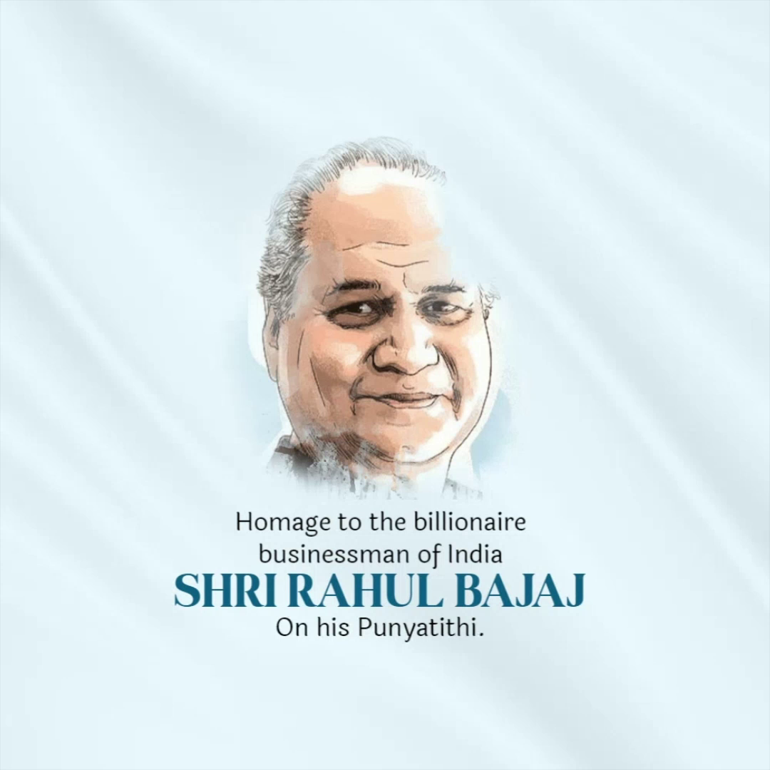 An artistic tribute portrait of Indian billionaire businessman Shri Rahul Bajaj on his death anniversary