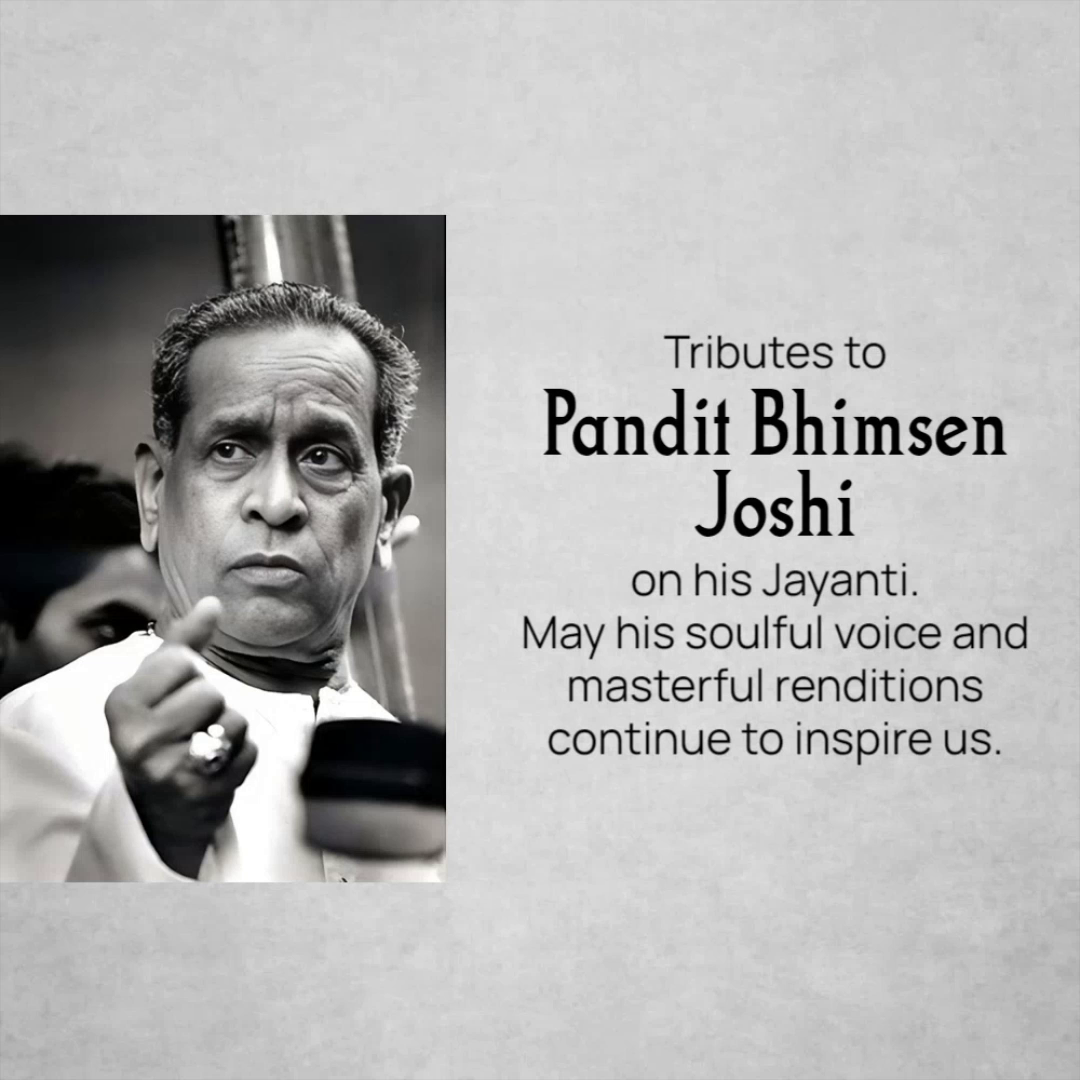 A monochromatic tribute graphic for the legendary Indian vocalist Pandit Bhimsen Joshi on his jayanti featuring his portrait.