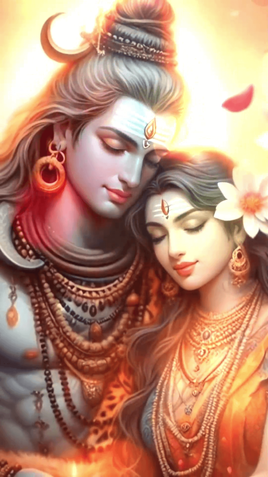 A beautiful divine painting of Lord Shiva and Goddess Parvati showing love and peace.