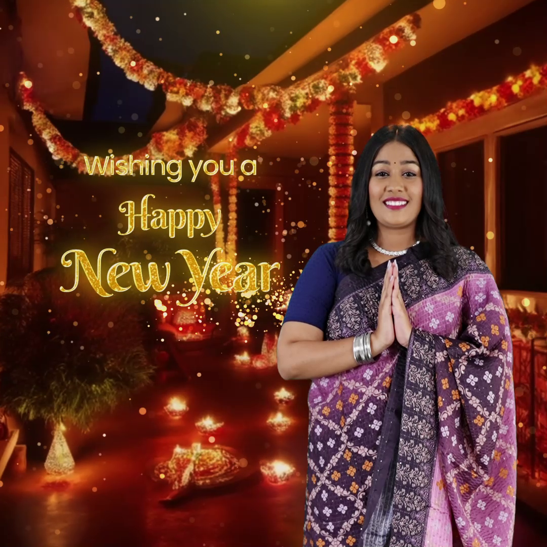 Happy New Year Greeting With Indian Woman In Saree Business Poster For Facebook