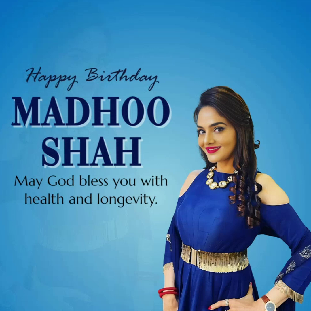 Madhoo Shah wearing a blue dress for her birthday