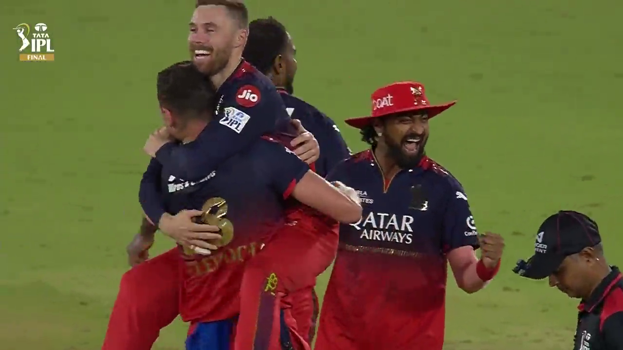 Royal Challengers Bengaluru cricket players celebrating a win in IPL final