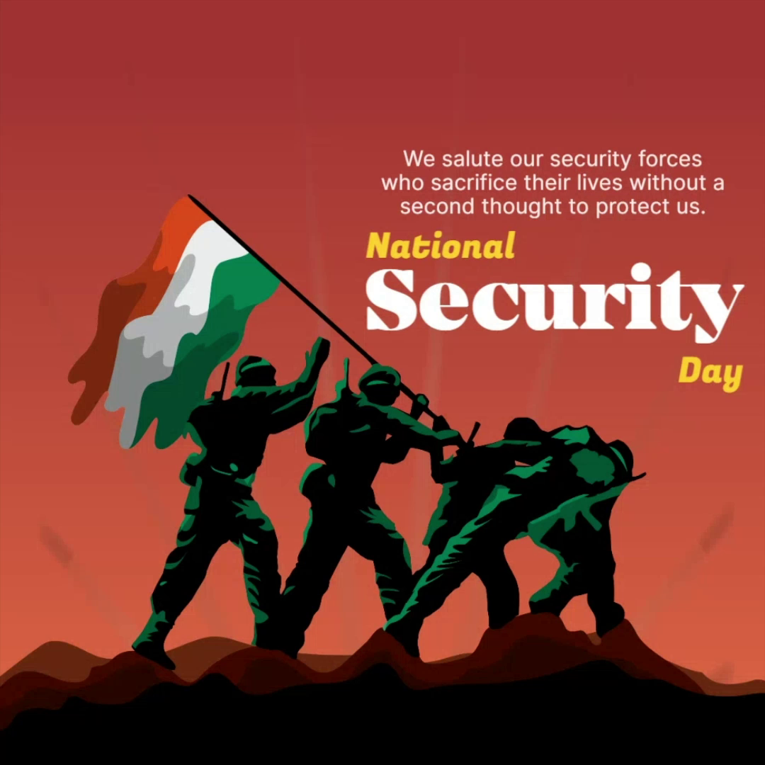 Indian soldiers saluting the flag on National Security Day