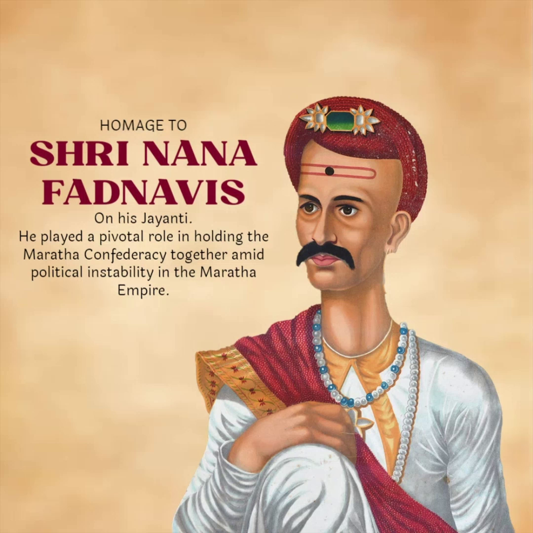 Portrait of Shri Nana Fadnavis with historical context text