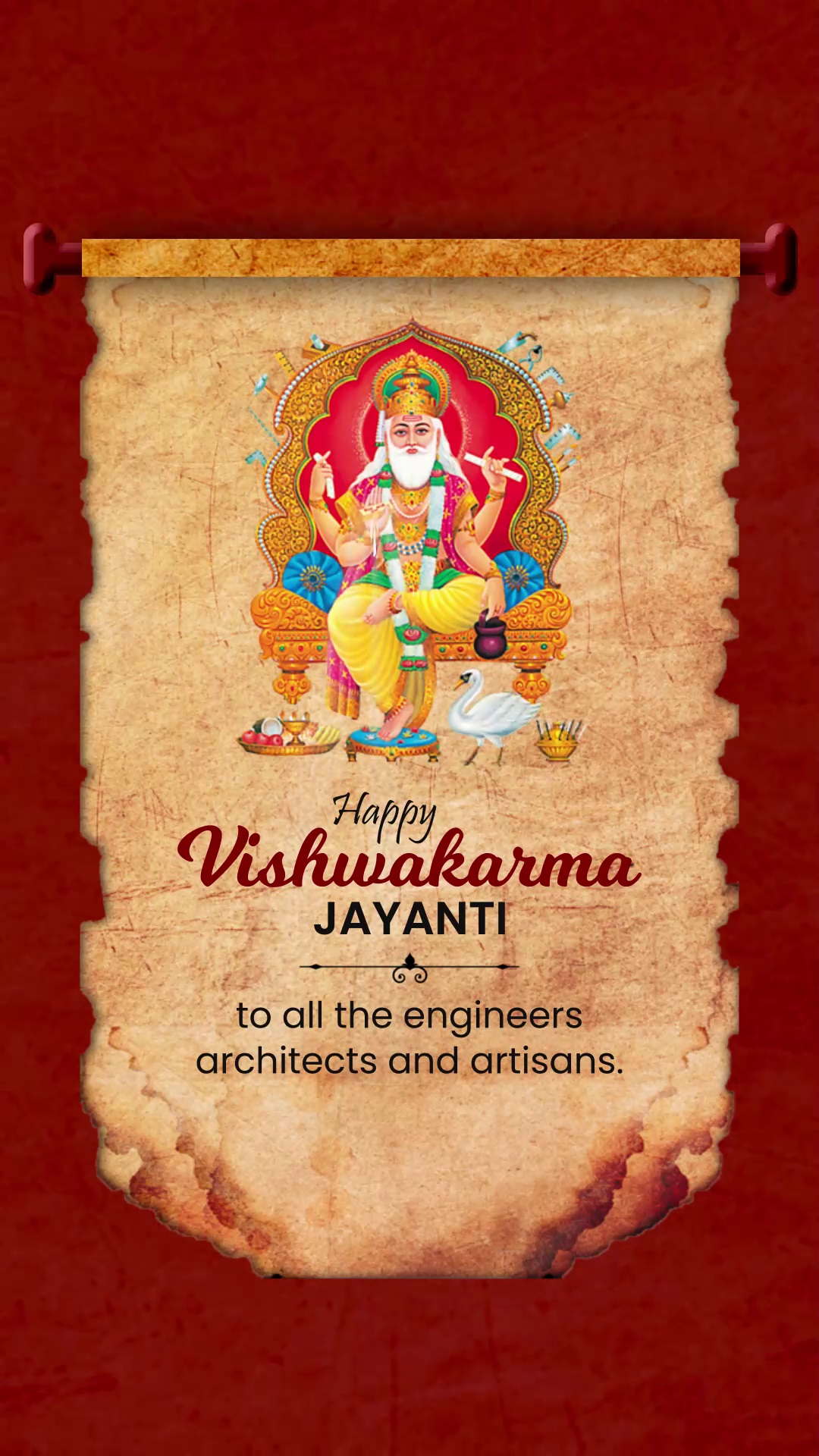 Lord Vishwakarma depicted on an antique scroll for Vishwakarma Jayanti celebrations