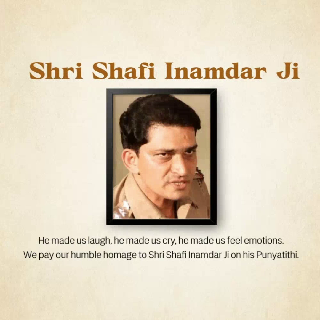 A tribute card for Indian actor Shafi Inamdar with his photograph and a memorial message