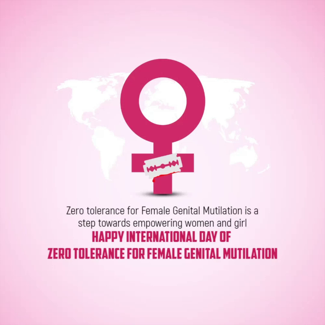 A symbolic illustration for the International Day of Zero Tolerance for Female Genital Mutilation featuring a female symbol with a razor blade