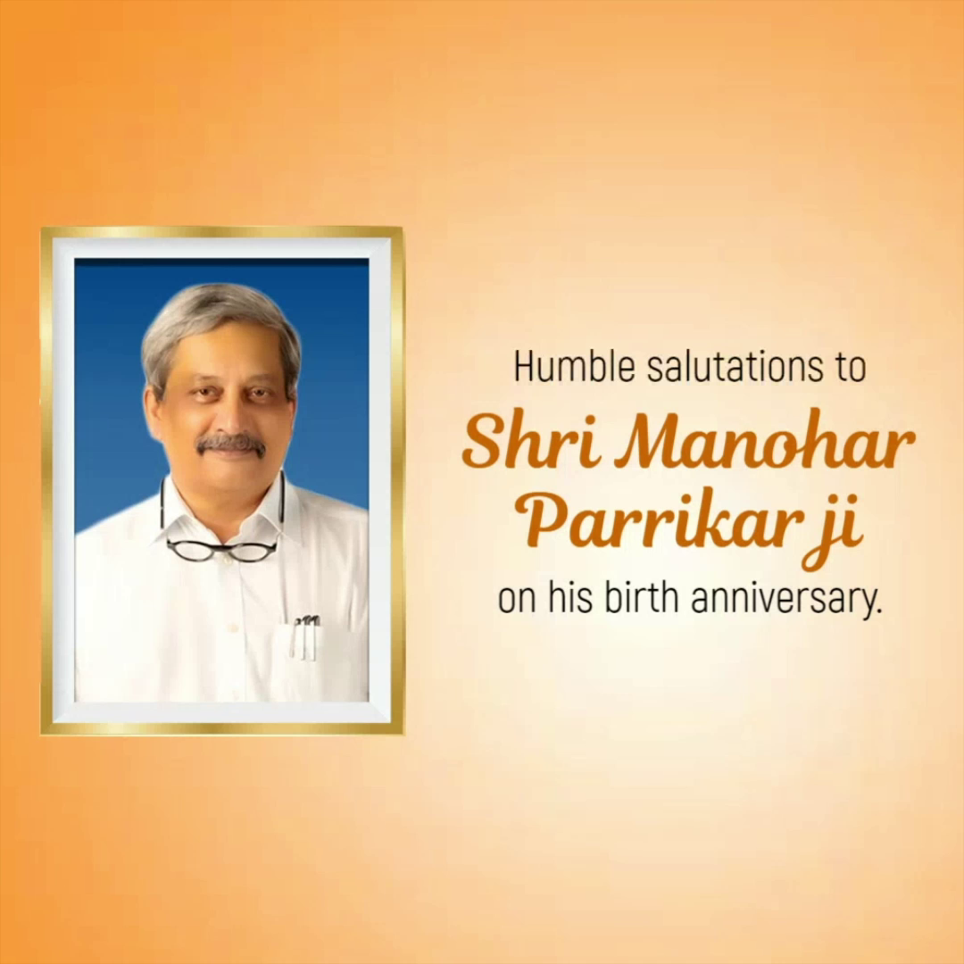 A portrait of Shri Manohar Parrikar with a tribute message on a light orange gradient background.