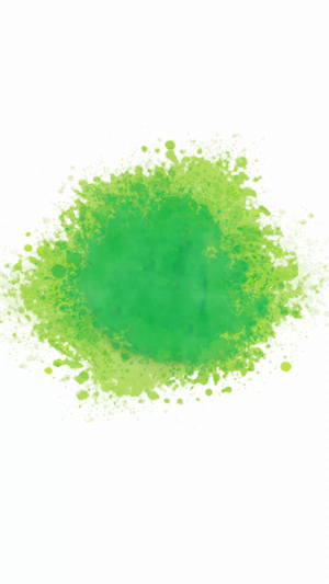 A vibrant green watercolor paint splatter effect against a white background