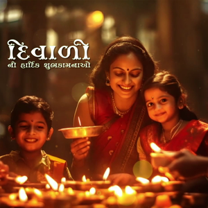 A mother and her two children smiling while lighting traditional oil lamps during Diwali