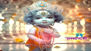 An adorable illustration of baby Lord Krishna with a crown for Janmashtami festival