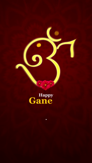 Golden Om symbol with red flowers on a dark burgundy background for Ganesh Chaturthi