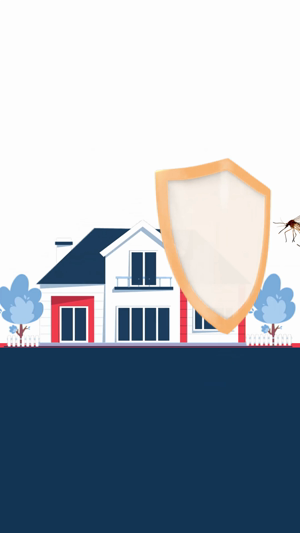 A cartoon house protected by a large shield from a mosquito