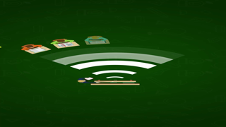 An artistic representation of digital learning showing a Wi-Fi signal connecting students at their desks