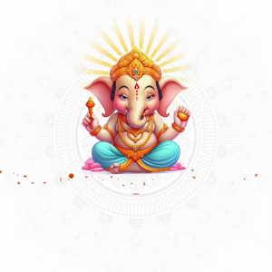 A beautifully illustrated, peaceful image of Lord Ganesha in a meditative pose against a mandala background.