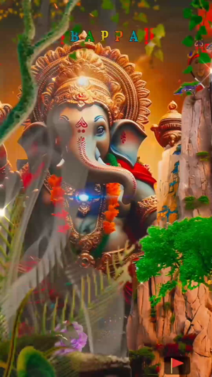 Artistic illustration of Lord Ganesha surrounded by a vibrant, mystical, and natural environment with golden hues.