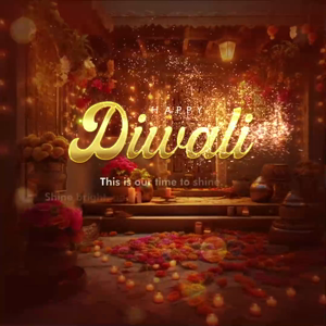 A beautifully lit traditional Diwali entrance decorated with flowers and candles with festive text