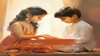 A young girl tying a rakhi on her brother's wrist during the Raksha Bandhan festival